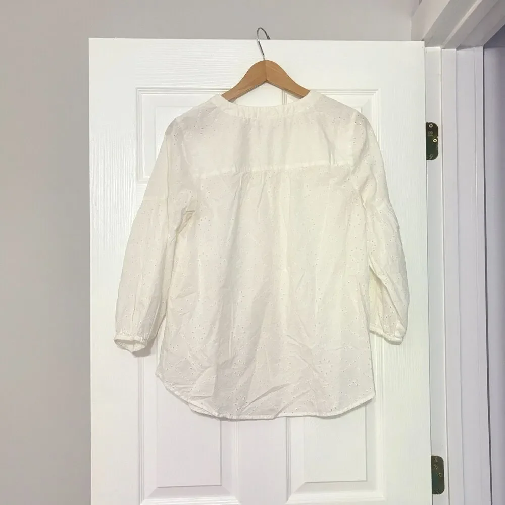 J. Jill Blouse Womens M/Tall White Eyelet Cottagecore Feminine Cotton New